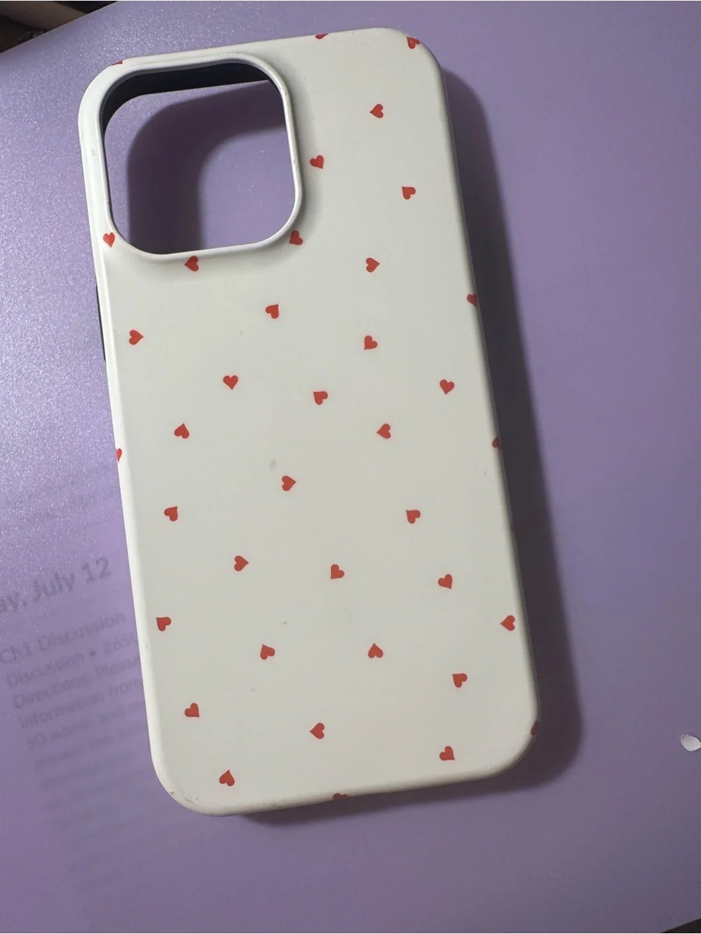 White Phone Case with Red Heart Print - Slim Protective Cover